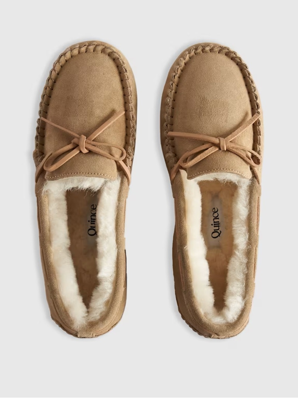 Quince Australian Shearling Moccasin Slipper Tan Suede Size 10 - Picture 2 of 12